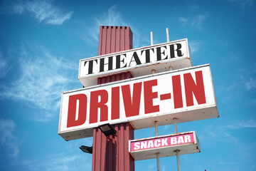 Aged and worn vintage drive-in theater sign