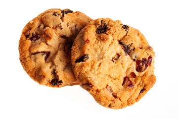 Butter biscuits with dried berries isolated on white background. Butter cookies  for Christmas and other celebrations 