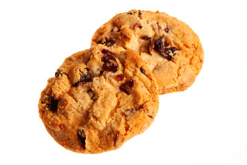Butter biscuits with dried berries isolated on white background. Butter cookies  for Christmas and other celebrations 