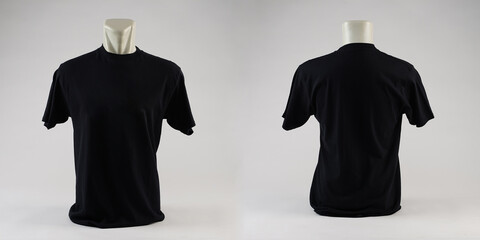 Blank black tshirt template, from four sides, natural shapes on mannequins, for your mockup design...