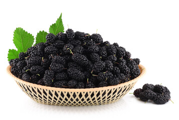 Mulberry in the basket isolated on a white background