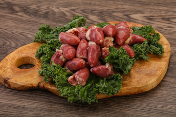 Raw chicken hearts for cooking