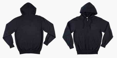 Blank black male hooded sweatshirt long sleeve with clipping path, mens hoody with zipped for your...