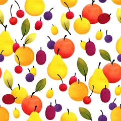 Decorative seamless pattern of stylized fruits.
