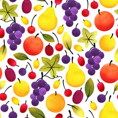 Decorative seamless pattern of stylized fruits.