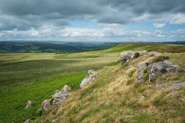View across Stoke Flat to Hope Valley from White Edge, Peak District,. UK