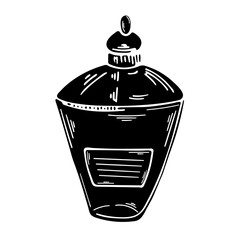 Vector element on a white background. Illustration of a bottle with a potion. Black and white sketch for print, textiles, websites, print. Icons.