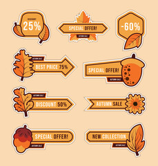 Collection set of price tag banner for autumn. Premium Vector