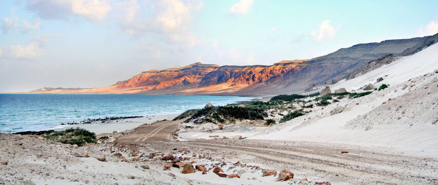 White sand dunes at Ras Eresil, the northeast coast of  Sokotra, Yemen, a UNESCO World Heritage site.