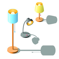 Set Isometric Collection 3D Lamps Vector Design Style