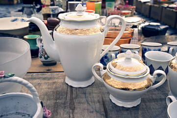 white porcelain set on the flea market