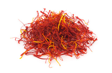 Dry Saffron Spice Isolated on White Background.