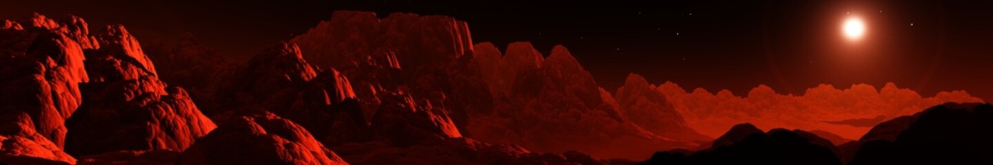 Beautiful martian landscape at sunset, alien panorama © ustas