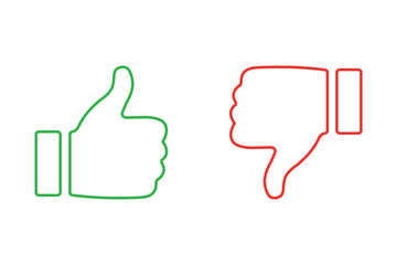 Like and dislike icons set. Thumbs up and thumbs down. Vector illustration.