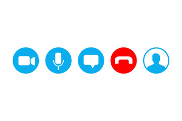 Video call screen template. Video cal icons set. Vector illustration