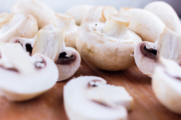 sliced mushrooms on a cutting board
