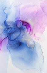 Abstract purple, blue, silver background, wallpaper. Mixing acrylic paints. Modern art. Alcohol ink colors translucent. Alcohol Abstract contemporary art fluid.