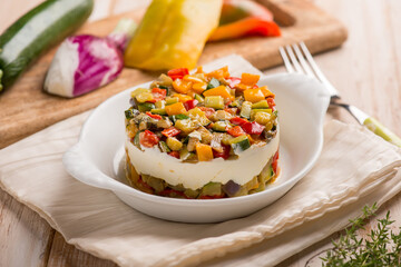 cheese salad with mixed stuffed vegetables
