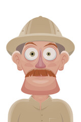 funny cartoon illustration of a man in safari outfit