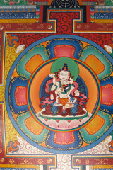 Buddhist painting at ceiling of a gate, Everest trek, Himalayas, Nepal