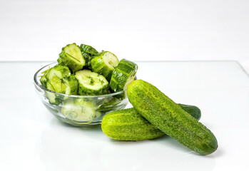 Lightly salted crispy cucumbers, selective focus.