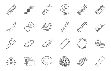Different types of pasta icons set. Can be used to indicate italian pasta in restaurant menu