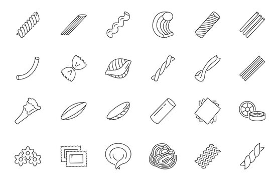 Different types of pasta icons set. Can be used to indicate italian pasta in restaurant menu