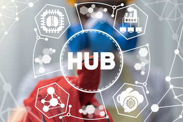 Hub Network Industrial Data Technology Concept. Industry 4.0.
