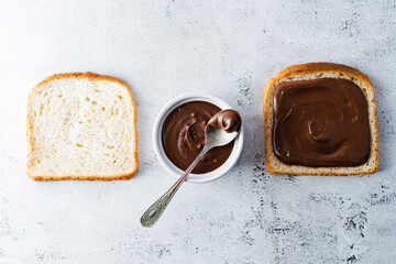 Chocolate hazelnut pasta with sandwich