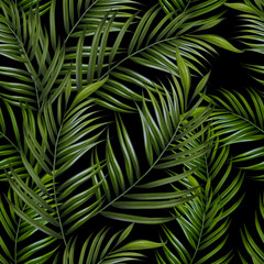 Beautiful digital seamless pattern with tropical leaves. 