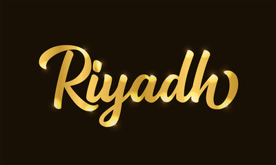 Hand sketched RIYADH word as banner or logo in gold. Lettering for header, label, flyer, poster, print, card, advertising