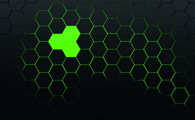 Frame filled with dark gray hexagons with green.eps