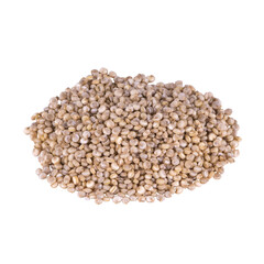 quinoa seeds stacked in a bunch and isolated on white background, macro photo with seeds texture