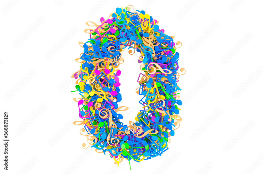 Fototapete number 0 from colored musical notes. 3d rendering