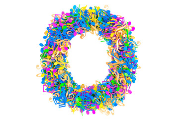 Letter O from colored musical notes. 3D rendering
