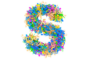 Letter S from colored musical notes. 3D rendering