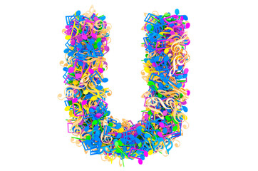 Letter U from colored musical notes. 3D rendering