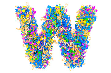 Letter W from colored musical notes. 3D rendering