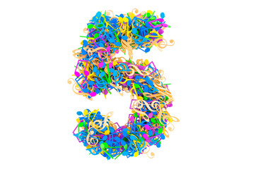 Number 5 from colored musical notes. 3D rendering