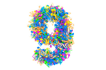 Number 9 from colored musical notes. 3D rendering