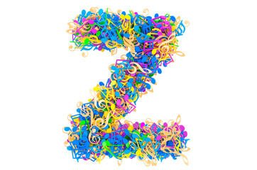 Letter Z from colored musical notes. 3D rendering