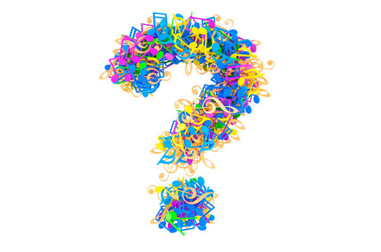 Question mark from colored musical notes. 3D rendering