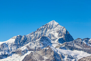 Stunning close up view of Weisshorn peak near Matterhorn in Zermatt