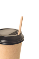 Zero waste coffee paper cup on the white background.