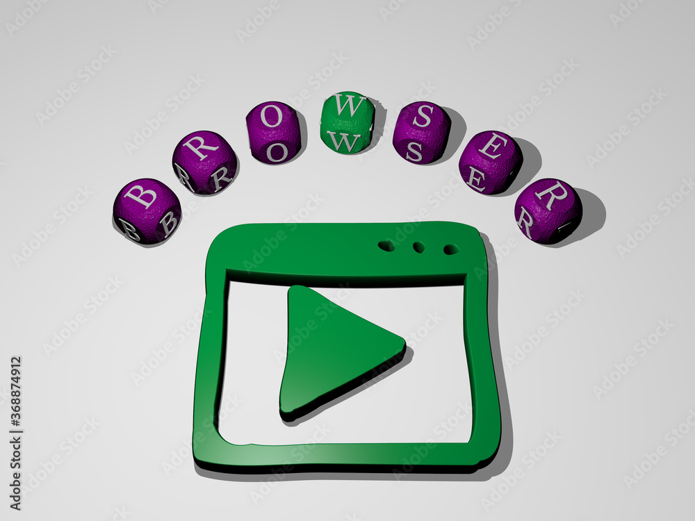 Fototapete 3d illustration of browser graphics and text around the icon made by metallic dice letters for the r