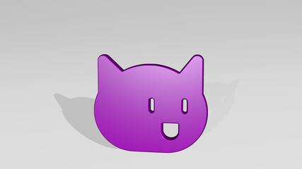 VIDEO GAME CAT from a perspective with the shadow. A thick sculpture made of metallic materials of 3D rendering. illustration and background