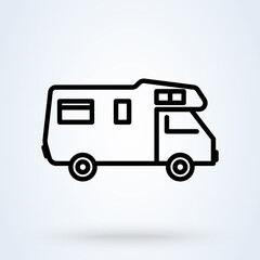 Caravans flat icon. Single high quality outline symbol of recreation for web design or mobile app. Thin line signs of caravans for design logo, visit card, etc. Simple modern icon design illustration.