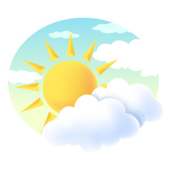 Sun and cloud clipart on white background. Oval shape, Illustration, Decoration and pattern.