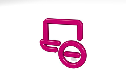 Fototapeta premium LAPTOP SUBTRACT stand with shadow. 3D illustration of metallic sculpture over a white background with mild texture. computer and business