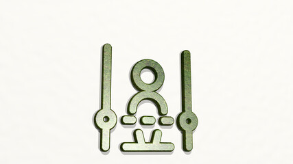 BODY SCANNER on the wall. 3D illustration of metallic sculpture over a white background with mild texture. woman and beautiful